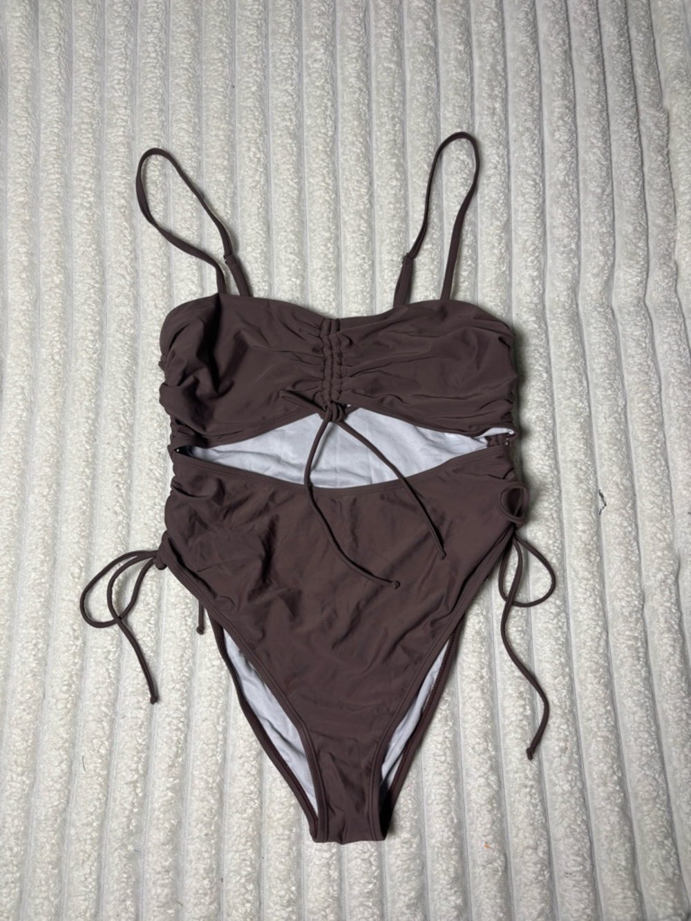 Women’s Brown Cutout One-Piece Swimsuit with Side Ties - Picture 5 of 8